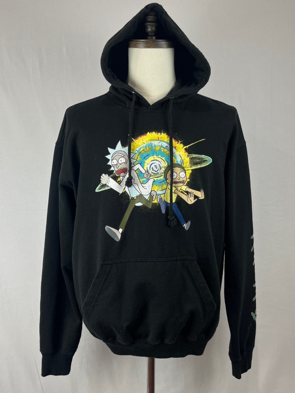 GUC Rick And Morty Mens Portal Graphic Hoodie Sweatshirt Sleeve Spellout Black L